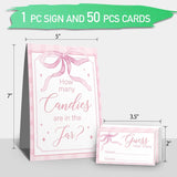 Guess How Many Candies Sign(1 Standing Sign-50 Guessing Cards) Pink Bow Theme Activities Cards Kit For Baby Showers, Newborn Parties, Bridal Shower, Engagement, Wedding Shower, Birthdays-58