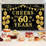 60Th Birthday/Anniversary/Wedding Decorations For Women Men, Cheers To 60 Years Banner, Black And Gold 60Th Birthday Backdrop, 60 Bday Decorations Party Banner Photography Supplies Background