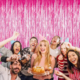 3.2 Ft X 8.2 Ft Metallic Tinsel Foil Fringe Curtains Party Photo Backdrop Party Streamers For Galentines Day,Birthday,Graduation,New Year Eve Decorations Wedding Decor (1 Pack, Hot Pink)