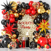 137Pcs Red Black Gold Balloons Garland Arch Kit With Stars - 5 10 12 18 Inch Red Black Gold Confetti Latex Balloons For Graduation Hollywood Casino Theme Party Decorations