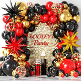 137Pcs Red Black Gold Balloons Garland Arch Kit With Stars - 5 10 12 18 Inch Red Black Gold Confetti Latex Balloons For Graduation Hollywood Casino Theme Party Decorations