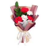 Crochet Rose Flower Bouquet, Red Rose Forget Me Not Knitted Artificial Flowers, Handmade Finished Crochet Bouquet, Gift For Mother Wife Women