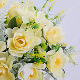 Artificial Flowers With Vase For Table Centerpieces,Fake Silk Gardenia Flower In Vase Decoration For Home Office Party (Champagne)