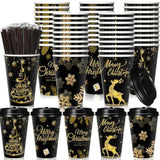 50 Pack 16 Oz Christmas Coffee Cups Bulk Black Gold Snowflake Disposable Cups Merry Christmas Paper Cups With Lids Straws Elk Paper Drinking Cups For Kids Christmas Birthday Party Supplies