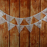 White Floral Lace Pennant Banner, Fabric Triangle Lace Bunting Flag Garland - 10.8 Feet