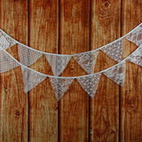 White Floral Lace Pennant Banner, Fabric Triangle Lace Bunting Flag Garland - 10.8 Feet