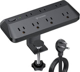 Desk Clamp Power Strip 7 Outlets 1700J Surge Protector 10FT Flat Plug