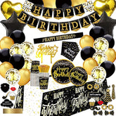 169pcs Black and Gold Birthday Party Decorations for 24 Guests