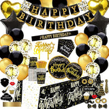 169pcs Black and Gold Birthday Party Decorations for 24 Guests