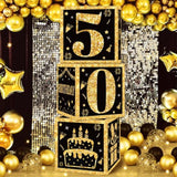 50Th Birthday Decorations Boxes For Men- 3Pcs Black Gold Happy 50Th Birthday Balloons Boxes, 50 Year Old Party Supplies For Men Women