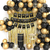 2 Sets Custom Happy Birthday Banner with Name – Black Bunting Set with A-Z Letters