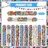 60 Pcs International Flags Of The World Party Favors: 30 Around The World Slap Bracelets, 30 Button Pins, Country Flags International Party Favor Globe History Classroom Decorations Supplies