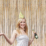 2 Pcs 3.2ft x 8.2ft Champagne Gold Metallic Tinsel Foil Fringe Curtains Photo Booth Backdrop for Baby Shower Birthday Wedding Holiday Celebration Bachelorette Party Decorations