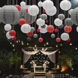 Hanging Party Decorations Set, 15Pcs Red Gray White Paper Flowers Pom Poms Balls And Paper Lanterns For Wedding Birthday Bridal Baby Shower Graduation