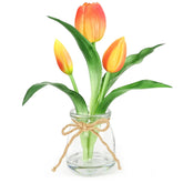 Tulips Artificial Flowers In Vase, Real Touch Tulips With Faux Water Orange Flowers With Vase Floral Table Centerpiece For Home Office Party Desk Decor