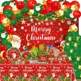Christmas Party Decorations 345 Pcs Santa Tableware Paper Plates Napkins Serve 24 Merry Christmas Backdrop Tablecloth Balloons Arch Friendsmas Holiday Xmas Party Supplies