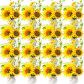 16 Pcs Artificial Sunflower Potted Plants Rustic Silk Sunflowers For Kitchen Spring Centerpieces For Tables Yellow Fake Flower With Plastic Pot For Summer Bathroom Wedding Office (White)