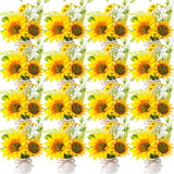 16 Pcs Artificial Sunflower Potted Plants Rustic Silk Sunflowers For Kitchen Spring Centerpieces For Tables Yellow Fake Flower With Plastic Pot For Summer Bathroom Wedding Office (White)