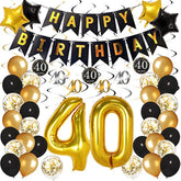 40Th Birthday Decorations For Men Women, Black And Gold Party Decorati