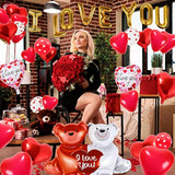 55 Pack Valentine'S Day Balloons With 1000 Pcs Silk Rose Petals - I Love You Balloons, Heart Balloons, Love-Bear Balloon For Anniversary Valentine Day, Romantic Decorations Special Night For Bedroom
