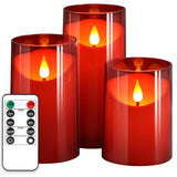 Flameless Candles With Remote Timer: 3D Wick Battery Operated Led Pillar Fake Candle Set For Wedding Birthday Valentine'S Day Christmas Decorations - Red 3 Pack