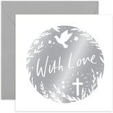 Old English Co. Silver With Love Card - Floral Dove Cross Design Greeting Card For Baptism, Christening, Easter, First Holy Communion - Religious Faith Celebration Card | Blank Inside With Envelope