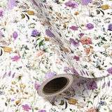Kraft Floral Wrapping Paper Roll - Mini Roll - 17 Inch X 16.5 Feet - Garden Wildflower Wrapping Paper Perfect For Girls Women Birthday, Wedding, Bridal Shower