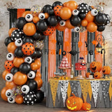 2 Pack Black Orange Foil Fringe Curtains 6.6x6.6ft Halloween Party Backdrop Decor