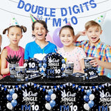 142Pcs 10Th Birthday Decorations For Boys,10 Year Old Birthday Decorations Tableware Double Digits Birthday Boy Plates And Napkins Cups Tablecloth For Boys Birthday Party Decorations