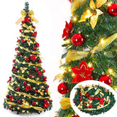 Pre Lit Pre Decorated Christmas Tree Pop Up Christmas Tree And Warm White Led Lights,Holiday Party Decorations,Red Gold (Yellow, 6 Ft)