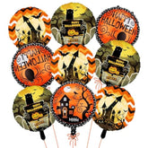 Halloween Foil Balloon Set: 9 Orange, Black Bat, Spider, Pumpkin Decorations