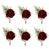 Set Of 6 Wine Red Boutonniere For Best Men Groom Groomsmen Burgundy Buttonholes For Wedding Party Prom Decoration