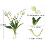 10Pcs White Fake Tulips Artificial Flowers Real Touch Latex Faux Tulips Uv Resistant Fake Flowers Bouquet For Table Home Decor Party Wedding Garden Decoration
