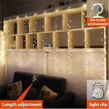 300 LED Curtain Fairy Lights 9.8FT x 9.8FT Warm White USB Plug In with Remote 8 Modes Silver Wire for Bedroom Wedding Party Decor