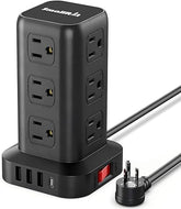 Power Strip Tower 12 Outlets 4 USB Ports 6.5FT Extension Cord Black
