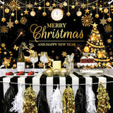 Merry Christmas Happy New Year Black and Gold Party Banner