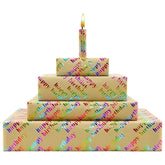 Multi-Colored Foil "Happy Birthday" Lettering On Brown Recyclable Kraft Wrapping Paper -1 Mini Roll 17 X 10 Ft Per Roll 14.1 Sq.Ft.Ttl- Glitter Iridescent Recycled Gift Wrap For Diy Crafts Celebration Party, Holiday, Baby Shower