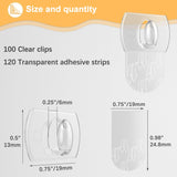 100 Clips + 120 Adhesive Strips, Clear Mini Light Clips, Strips Hooks, Small Self-Adhesive Hooks, Indoor Christmas/Festival Decoration,Hooks Small