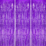 3-Pack Purple Foil Fringe Backdrop Curtains for Party & Photo Booth Décor