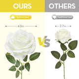 20Pcs Artificial White Roses, 4'' Big Flower Head, Ivory Silk Roses, Velvet Fake Roses Bouquet Long Stem Roses For Home Decor Wedding And Table Centerpiece
