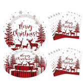 White Christmas Paper Plates and Napkins Elk Tree Theme Party Supplies