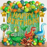 Dinosaur Birthday Party Decorations Supplies, 125Pcs Dinosaur Green Orange Blue Balloons Garland Arch Kit Happy Birthday Dino Foil Balloon Curtain For Kids Boys Dino Jungle Safari Baby Shower Party