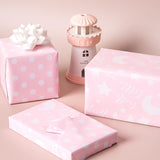 Reversible Wrapping Paper Roll - Mini Roll - Baby Girl Pink Pattern Great For Baby Shower, Birthday, Party - 17.5 Inches X 32.8 Feet