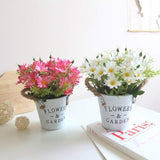 Artificial Flowers Potted European Style Design Silk Daisy Arrangements Bonsai House Office Restaurant Table Centerpieces Windowsill Decor Daisy-White