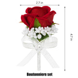 Red Rose Boutonniere For Men, Set Of 2, Groom And Best Man Artificial Flowers Boutonnieres, For Wedding Ceremony Formal Dinner Prom Party