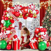 129pc Red Green White Gold Christmas Balloon Arch Kit with Candy & Star Foils