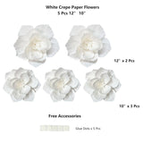 White Paper Flowers Artificial 3D Wall Décor Wedding Birthday Bridal Baby Shower Nursery Room Backdrop Table Centerpieces Party Decorations Supplies