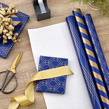 Hallmark Navy Blue and Gold Wrapping Paper Rolls for Graduation, Birthday, Wedding, Father's Day, All Occasion - Metallic Striped and Geometric Gift Wrap Paper (Set of 3 Rolls: 105 sq. ft. ttl.)