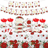 172pcs Christmas Disposable Tableware Set Plates Cups Tablecloth Party Decor