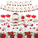 172pcs Christmas Disposable Tableware Set Plates Cups Tablecloth Party Decor